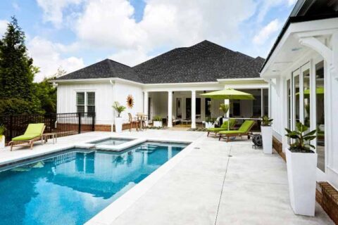 Contemporary home with outdoor pool and lounge area